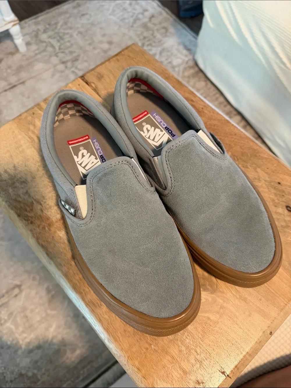 Vans Men’s Slip-On Suede Loafers - Gray with Gum Sole Pop Cush